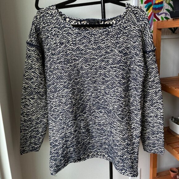 J. Crew NWT Navy Blue and White Relaxed Wide Neck Sweater - Size S - Picture 2 of 9